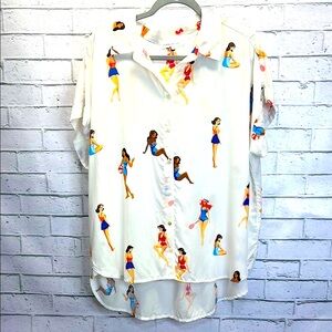 Jane and Delancey White Women's‎ Top with Colorful Print